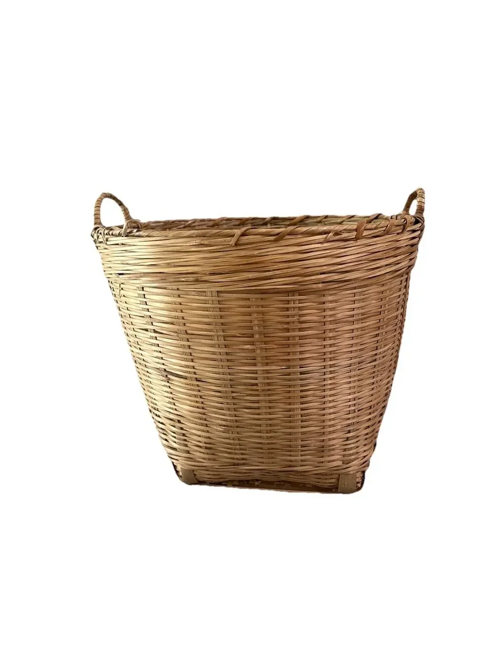Bamboo Hand Woven Basket 10”x 11” Large Super Sturdy Multi-Purpose Vintage